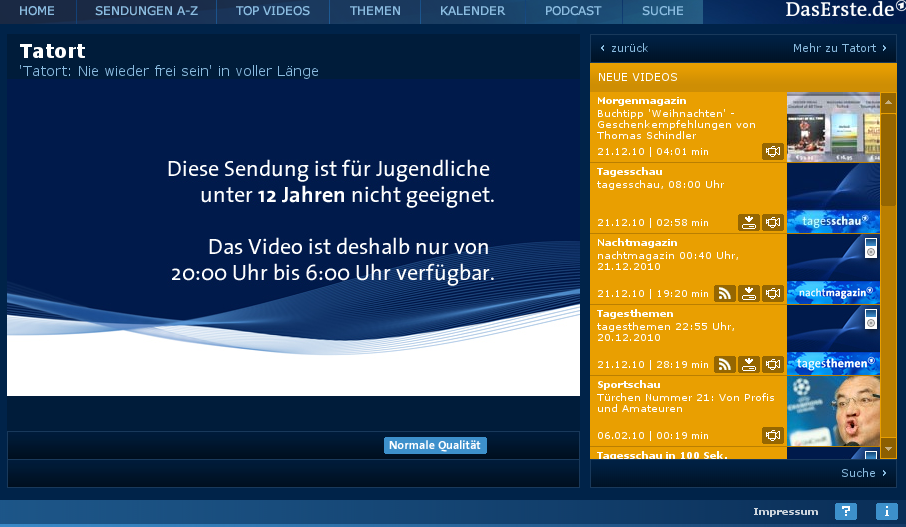 Screenshot des Angebotes der ARD-Mediethek